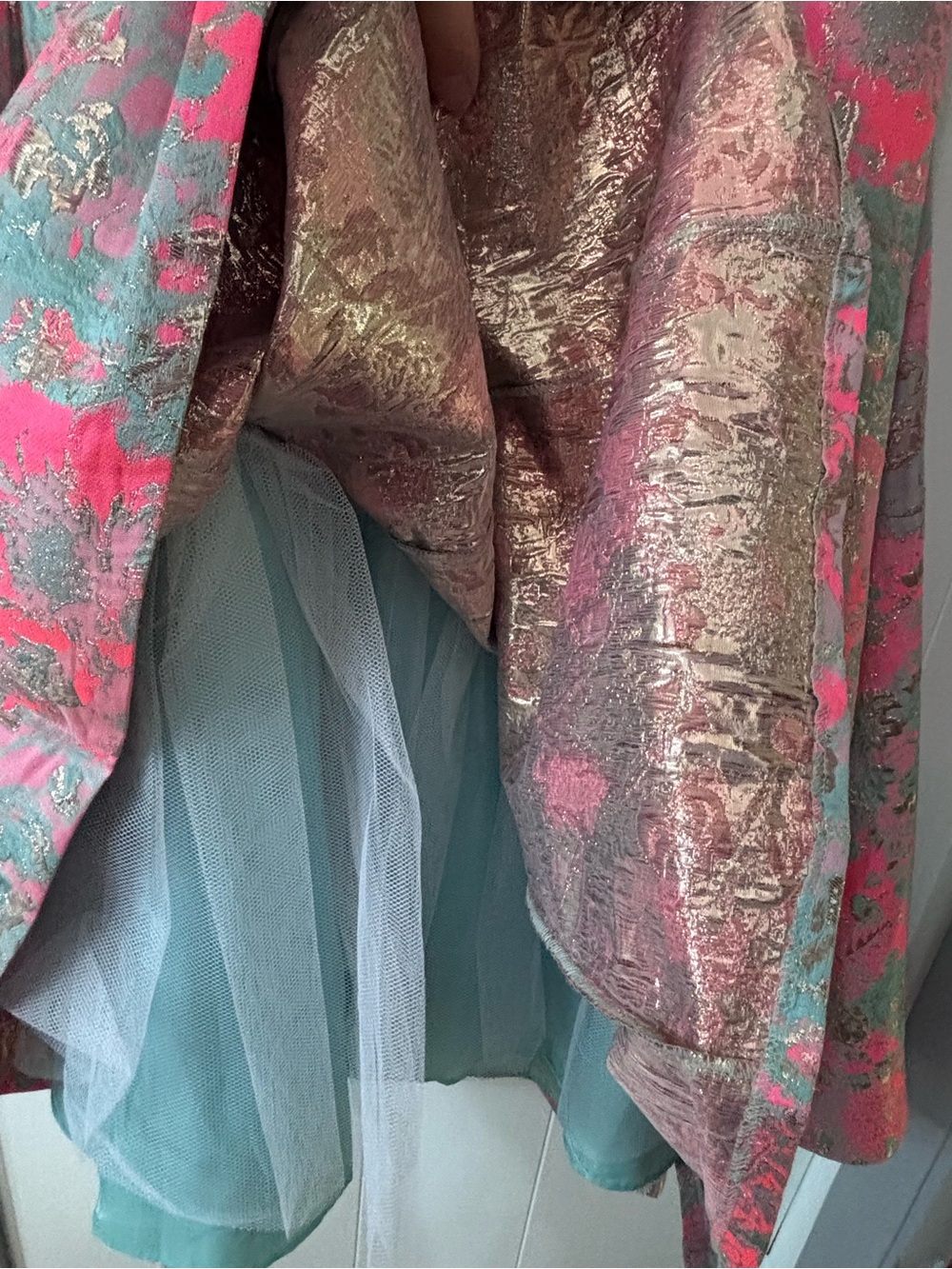 Adrianna Papell Pink/Teal/Gold Floral Brocade Dress Size 4 NWT - Picture 7 of 9